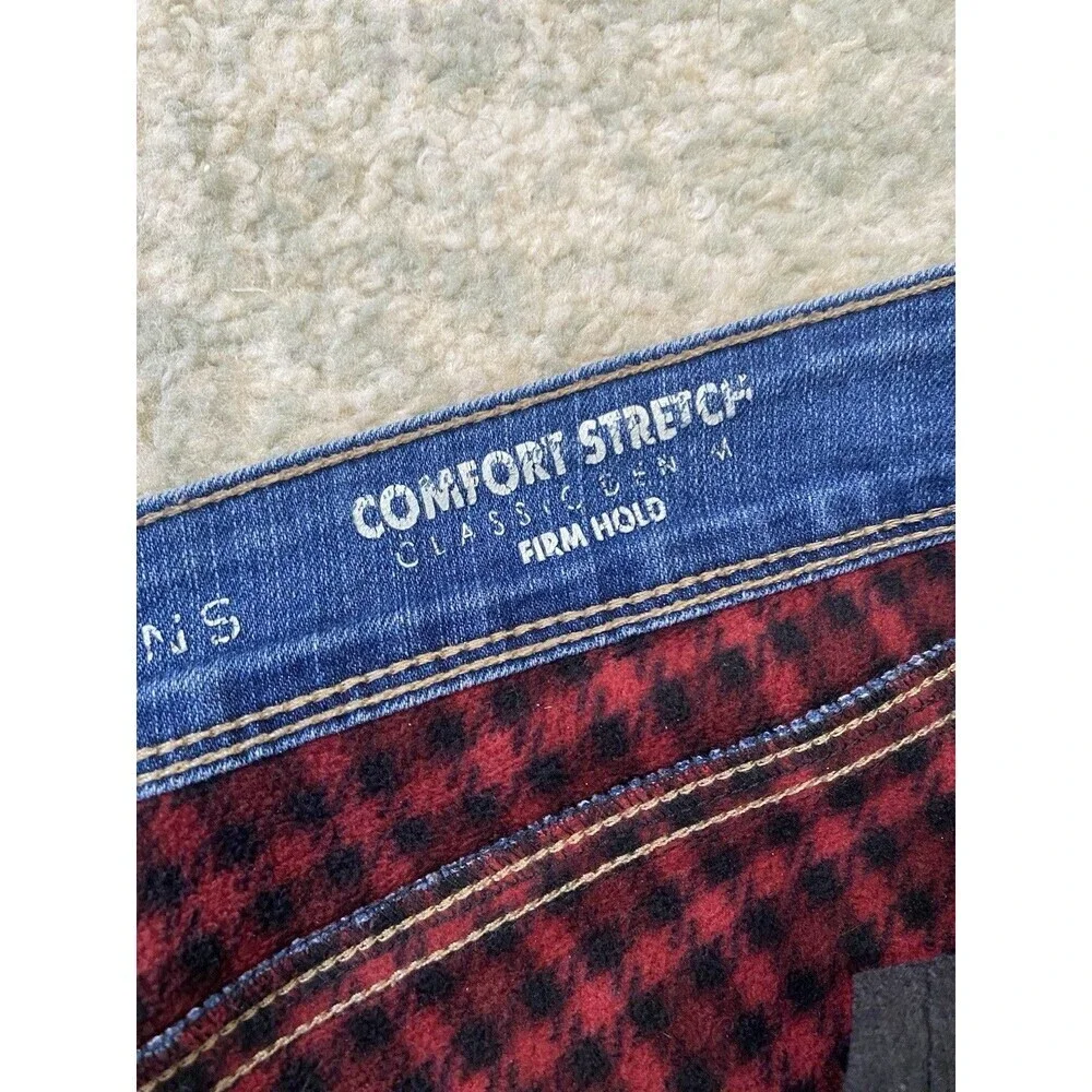 Natural Reflections Sz 18 Comfort Stretch Fleece Red Plaid Flannel Lined Jeans